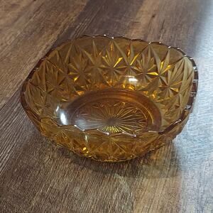 Mid Century Hazel Atlas Williamsport Diamond Starburst Amber Glass Bowl, 7.5"x3"